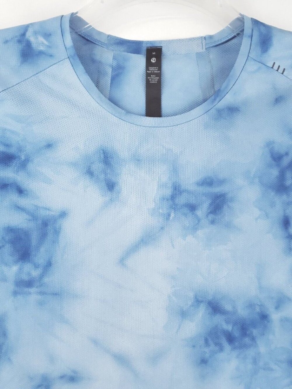 Lululemon Shirt Mens Medium Blue Tie Dye Stretch Short Sleeve Crew Neck - Picture 3 of 9
